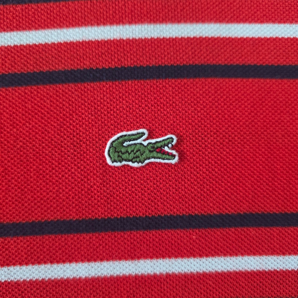 Lacoste Mens Orange Striped Short Sleeve Cotton Pique Polo Shirt Size 8 - Picture 4 of 8